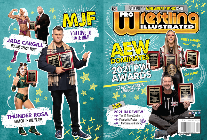 Full spread (dual cover) of April 2022 PWI