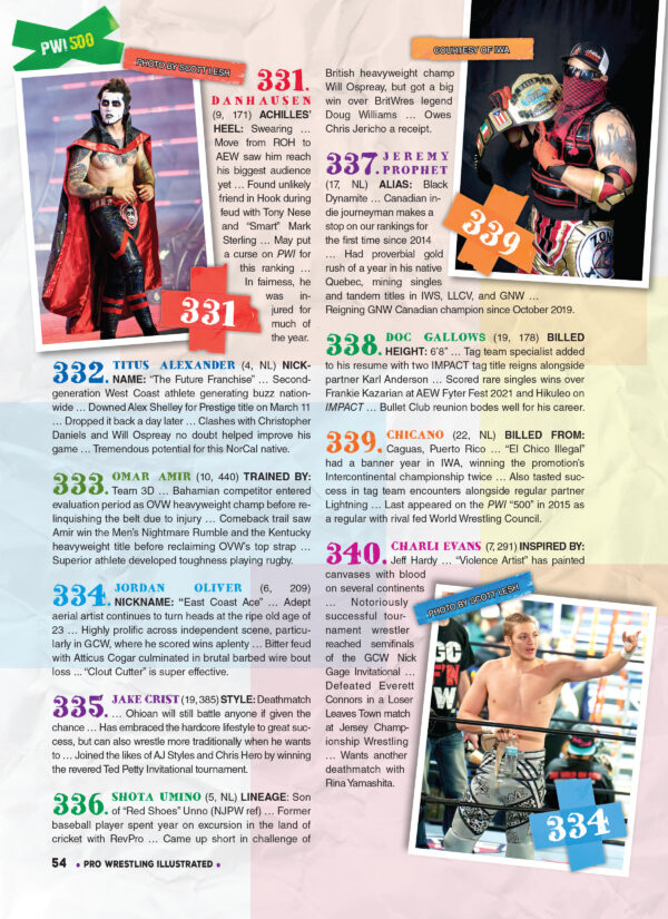 Sample page with photos and wrestler bios