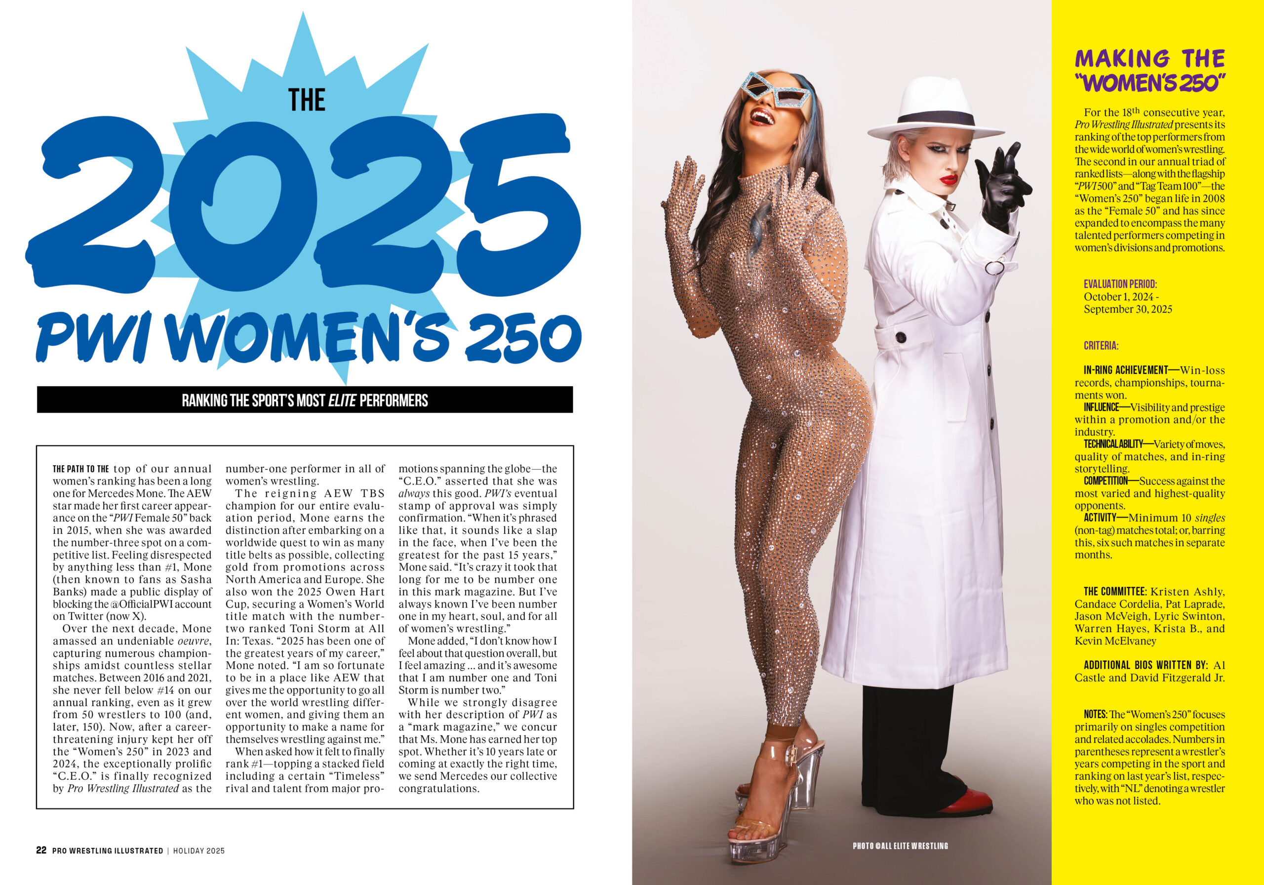 PWI Holiday 2025 issue - Women's 250 Intro (Mercedes Mone, Toni Storm)